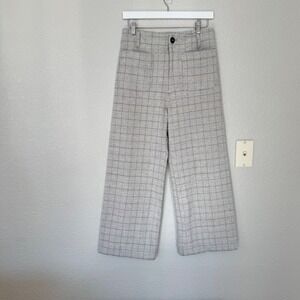 Maeve Anthropologie Gray Plaid The Colette Knit Wide Leg Cropped Pants 28